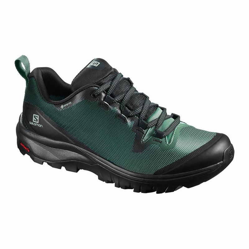 Salomon Israel VAYA GORE-TEX - Womens Hiking Shoes - Black/Green (OKCX-23965)